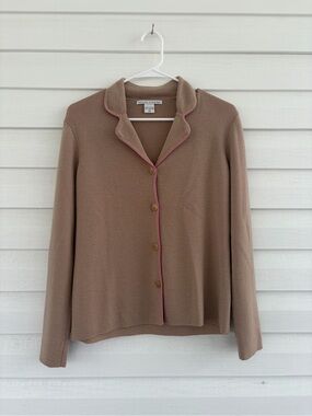 Peter Nygard 100% Merino Wool Cardigan Tan Neutral Button Front Sweater